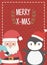 Santa with bag and penguin merry christmas card