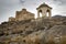 Santa Barbara Ayala castle and the temple of the cross Calvary in Cox town, Alicante, Spain