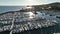 Santa Barbara California Harbor pier, aerial drone. Santa Barbara pier and beach, California. Aerial view. Yachts and