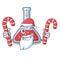 Santa with candy erlenmeyer flask in cartoon lab room