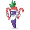 Santa with candy purple carrot slices in cartoon shape