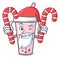 Santa with candy raspberry bubble tea character cartoon