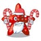 Santa with candy toy red starfish cartoon above table