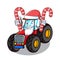 Santa with candy tractor mascot cartoon style