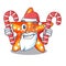 Santa with candy underwater sea in the starfish mascot