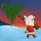 Santa carry the christmas tree on winter background