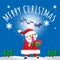 Santa Carry Gift and Merry Christmas Blues Background Tree Cartoon