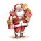 Santa Carrying Gifts For Christmas Event. Watercolor Style. AI Generated