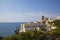 Santa Cesarea Terme in the province of Lecce in Salento, Puglia - Italy, with a view of the sea and the famous Palazzo Sticchi