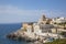 Santa Cesarea Terme in the province of Lecce in Salento, Puglia - Italy, with a view of the sea and the famous Palazzo Sticchi