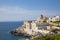Santa Cesarea Terme in the province of Lecce in Salento, Puglia - Italy, with a view of the sea and the famous Palazzo Sticchi
