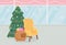 Santa chair in mall flat color vector illustration