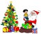 Santa with child and christmas tree