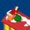 Santa chimney winter holiday Christmas flat isometric vector 3d