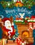 Santa, Christmas fireplace with gift greeting card