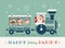 Santa Christmas train holiday party vector poster