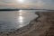 Santa Clara river estuary with lowering water level at the river mouth at sunrise in Ventura California USA