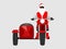 Santa on classic sidecar motorcycle front view isolated color vector illustration