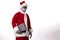 Santa Claus with alien mask and tablet on a white background