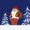 Santa Claus with a bag in the chimney on a blue background