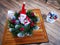 Santa Claus and basket with Christmas balloons