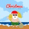 Santa claus on a beach. Christmas summer vacations