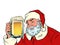 Santa Claus with a beer mug. Pub or bar, a fun party. Christmas and New Year, winter seasonal holiday in December