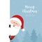 santa claus behind side banner christmas greeting text winter landscape background