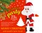 Santa Claus with big signboard Christmas Party. Holiday greeting card. Merry Christmas and Happy New Year showing billboard. Vecto