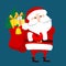 Santa Claus carries a bag with gifts. Winter funny character design. Christmas illustration.