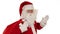 Santa Claus carrying his bag, looks at the camera sends a kiss and wave, white, stock footage