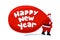 Santa Claus cartoon character coming and carries large huge heavy gifts red bag. Christmas and Happy New year holiday