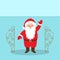 Santa Claus Cartoon Character with a raised right hand standing at the gate.