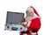 Santa Claus with case of dollars, portrait.