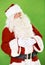 Santa claus, celebration and belly in studio portrait for Christmas holiday, festive season or gift giving. Male person