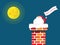 Santa claus in chimney with merry christmas flag