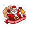 Santa claus Christmas character brink a sack of gift and holding a bell. vector illustration