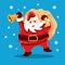 Santa claus Christmas character brink a sack of gift and holding a bell. vector illustration