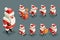 Santa claus christmas old man lowpoly polygonal grandfather new year isometric 3d isolated icons set flat cartoon design