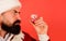 Santa Claus with christmas snow globe. Bearded man with small snowball. Decoration element.