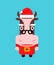 Santa Claus cow. Bull in red clothes. New year and christmas illustration