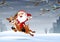 Santa claus with deer jumping in the snow