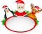 Santa claus ,deer and penguin with blank sign