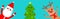 Santa Claus Deer Raindeer holding hands up. Peeking from corner. Merry Christmas tree. Fir-tree icon. Cute cartoon kawaii funny