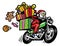 Santa claus delivering the christmas gift by riding a motorcycle