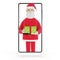 Santa Claus delivers gifts, online gifts to people. Smartphone screen with Santa Claus. Online shopping, delivery.