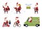 Santa Claus delivery gifts set vector illustration elderly character shipping Christmas presents