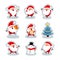 Santa Claus in different situations. Stickers. Funny emotional characters for the Christmas and New Year design. Humorous