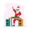 Santa Claus DJ in Headset Making Music at Console at Night Club. Cool Christmas Character in Red Disco Dance Xmas Party