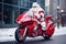 Santa Claus driving futuristic sports bike. Generative AI